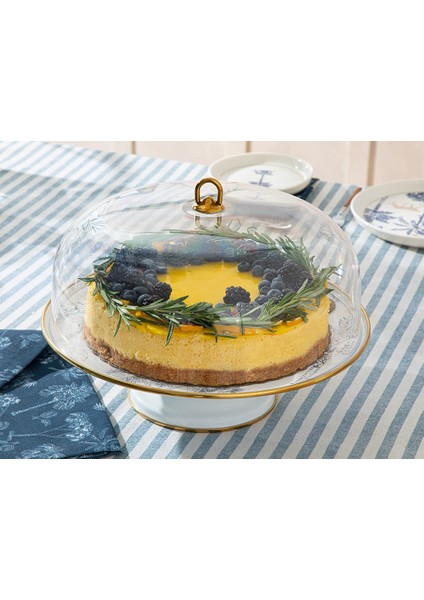 Toile Botanical Emaye Kek Fanus 31 cm Koyu Mavi-Beyaz fiyatları