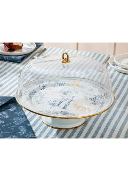 Toile Botanical Emaye Kek Fanus 31 cm Koyu Mavi-Beyaz modelleri