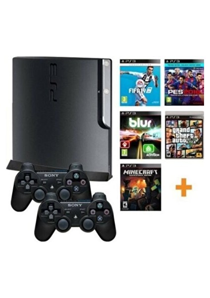 Playstation 3 Slim Gta5-Pes 21-Blur 500GB 200 Oyunlu 2kollu Teşhir Japon Oyuncak Sarayı