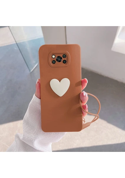 Xiaomi Poco X3 Nfc Kılıf Zebana Kalpli Love Kılıf Kahverengi