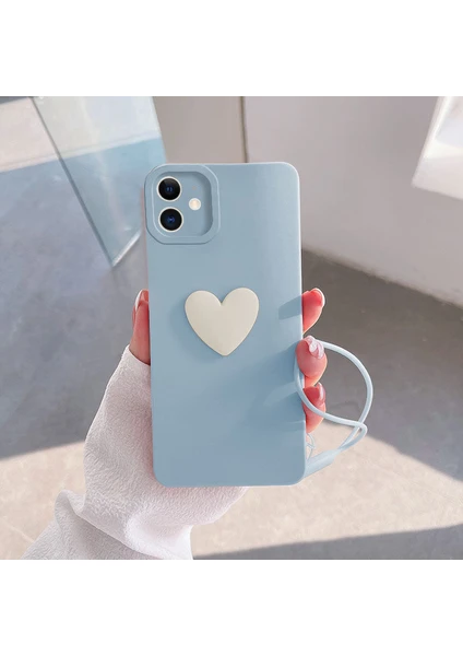 Apple iPhone 11 Kılıf Zebana Kalpli Love Kılıf Açık Mavi