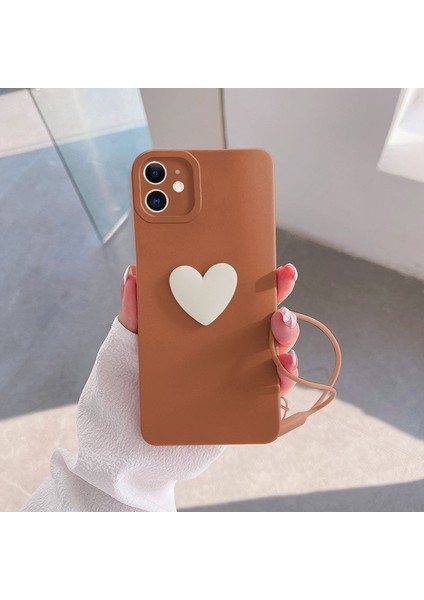 Apple iPhone 11 Kılıf Zebana Kalpli Love Kılıf Kahverengi