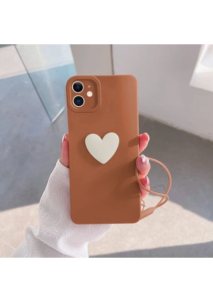 Apple iPhone 11 Kılıf Zebana Kalpli Love Kılıf Kahverengi