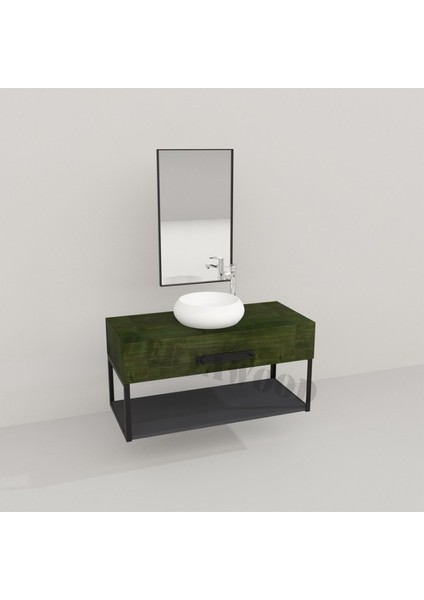 Wind Ahşap Banyo Rafı 40*110*76 Yeşil Eskitme
