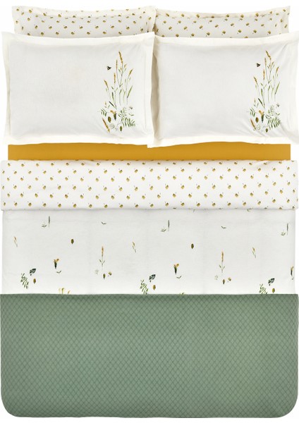Herbal %100 Pamuk Çift Kişilik Nevresim Pike Set Beyaz
