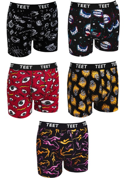 Erkek Boxer Pamuklu Desenli Deluxe 5'li Set