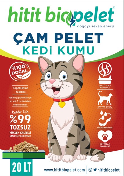 Hitit Biopelet Organik Kedi Kumu Çam Peleti - 20 Lt.