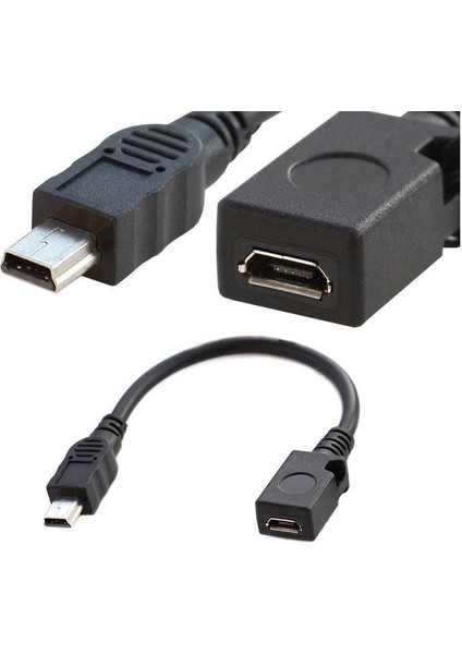 Micro USB Mini USB Çevirici Kablolu 10 cm Micro USB 5 Pin USB Çevirici