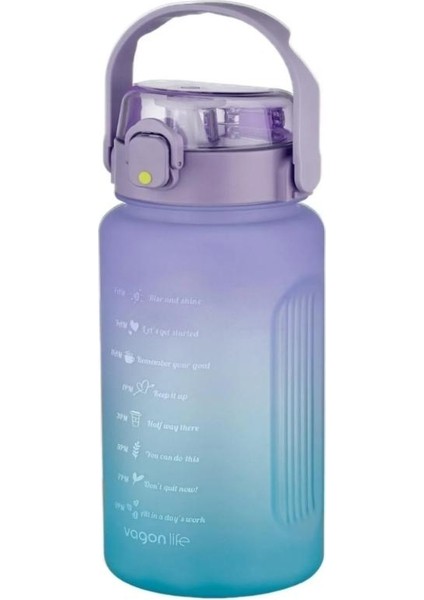 1500ML Pipetli ve Pipetsiz Kullanım Kulplu Çift Renk Motivasyon Matarası