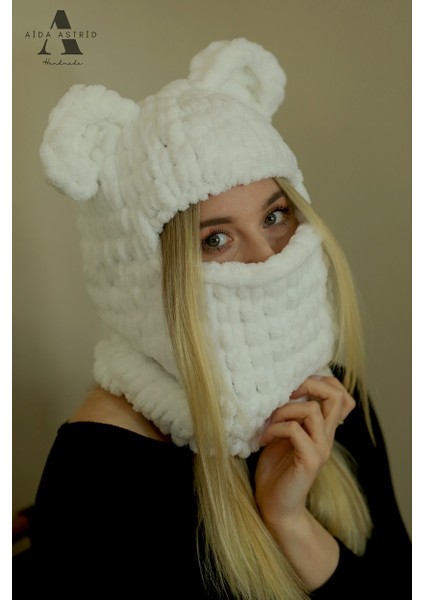 Kar Maskesi Beyaz Hayvan Figürlü Puffy Bere Şapka Bere Kayak&snowboard Balaclava