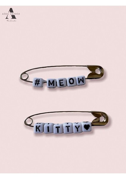 Kedi Kulaklı Puffy Bere Siyah El Örgüsü Kışlık Bere Şapka Hello Kitty