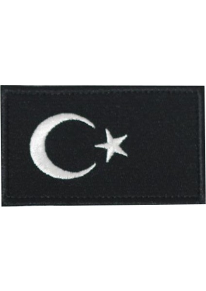 Türk Bayrağı Patch Siyah Nakış