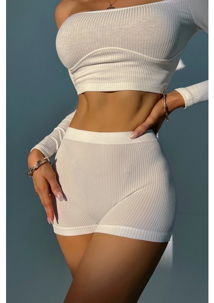 Kadın Beyaz Kaşkorse Bustiyer Boxer İç Çamaşır Takımı 60400