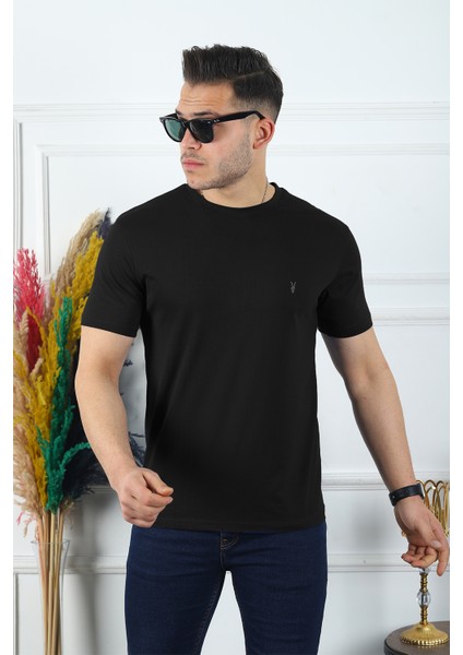 Erkek Siyah Bisiklet Yaka Standart Pamuk Erkek Basic T-Shirt 3'li Paket fiyatları