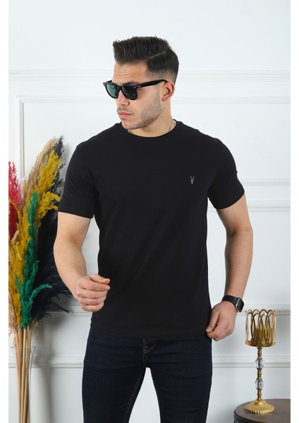 Erkek Siyah Bisiklet Yaka Standart Pamuk Erkek Basic T-Shirt 3'li Paket modelleri