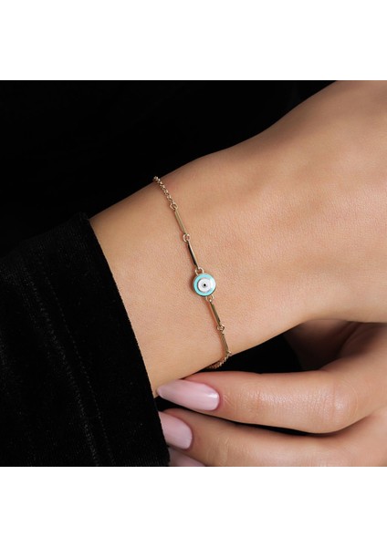 Turkuaz Mineli Altın Nazar Bileklik