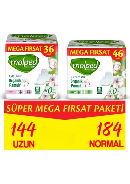 Pure & Soft Hijyenik Ped Süper Mega Fırsat Paketi Uzun 184 Adet + Gece 120 Adet