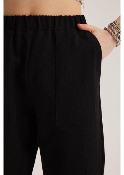 Siyah Keten Karışımlı Jogger Pantolon fiyatları