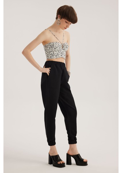 Siyah Keten Karışımlı Jogger Pantolon modelleri