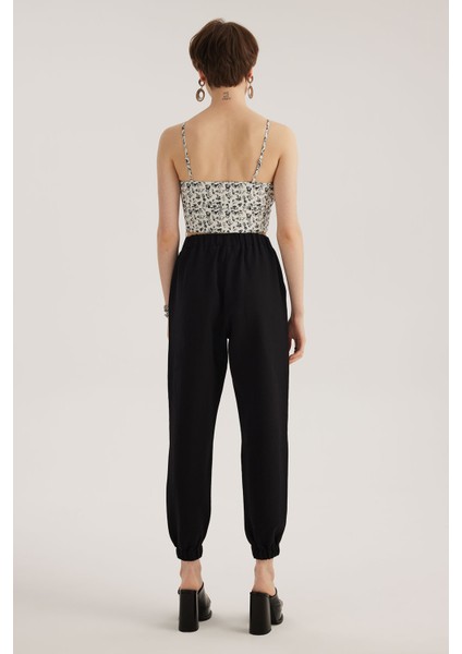 Siyah Keten Karışımlı Jogger Pantolon fırsatları