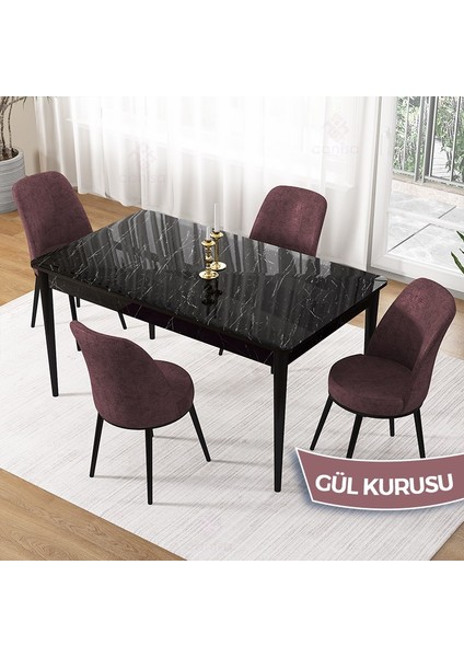 Pir Serisi, 80X130 Sabit Siyah Mermer Desen Mutfak Masa Takımı ve 4 Sandalye fiyatları