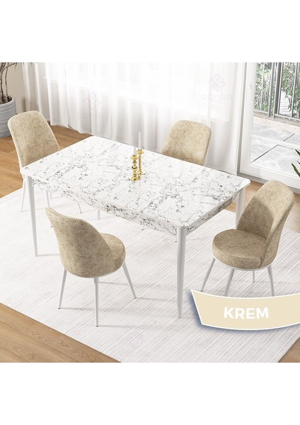 Pir Serisi 80X130 Sabit Beyaz Mermer Desen Mutfak Masa Takımı ve 4 Sandalye fiyatları