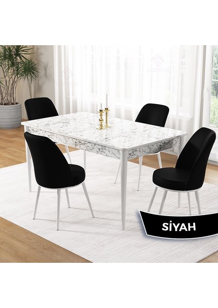 Pir Serisi 80X130 Sabit Beyaz Mermer Desen Mutfak Masa Takımı ve 4 Sandalye