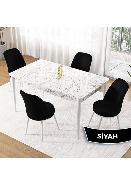 Pir Serisi 80X130 Sabit Beyaz Mermer Desen Mutfak Masa Takımı ve 4 Sandalye