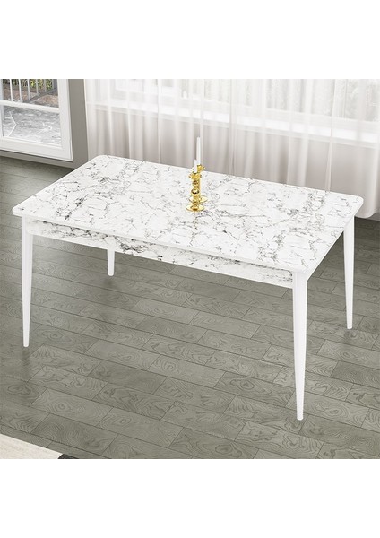 Pir Serisi 80X130 Sabit Beyaz Mermer Desen Mutfak Masa Takımı ve 4 Sandalye