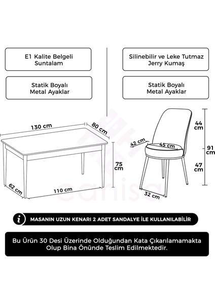 Pir Serisi 80X130 Sabit Beyaz Mermer Desen Mutfak Masa Takımı ve 4 Sandalye