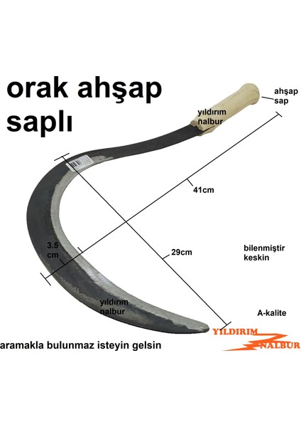 Yıldırım Nalbur Orak Ahşap Sap Çelik Ot Kesme Çim Biçme Diken Kesme Orağı