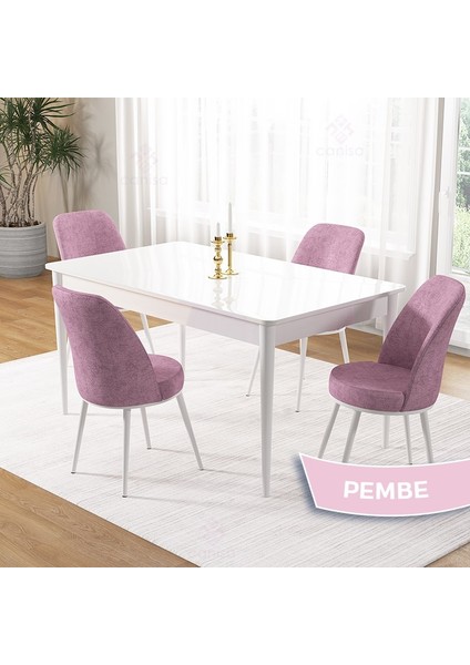 Pir Serisi, 80X130 Sabit Beyaz Mutfak Masası Takımı ve 4 Sandalye