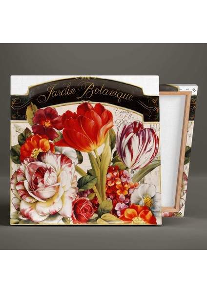 Pembe ve Beyaz Alacalı Lale Vintage Grand Jardin Dekoratif Üçlü Kombin 3lü Set Kanvas Tablo fırsatları