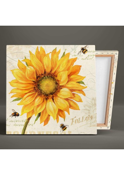 Ayçiçeği Günebakan Büyük Çiçek Arılar Vintage Dekoratif Ikili Kombin 2li Kanvas Tablo fiyatları