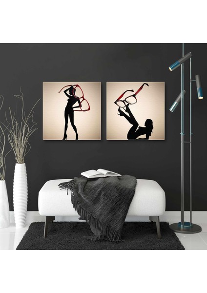 Gold Makyajlı Kadın Makyaj Sanatı Make Up İkili Kombin 2li Kanvas Tablo