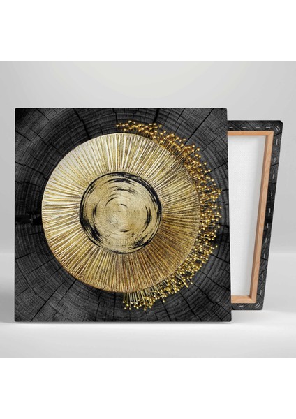 Ağaç Kütüğü ve Gold Halka ile Inciler Üçlü Kombin 3lü Set Kanvas Tablo