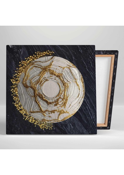 Ağaç Kütüğü ve Gold Halka ile Inciler Üçlü Kombin 3lü Set Kanvas Tablo