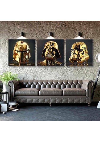 Efsane Film Karakterleri Altın Jedi Maskesi Gold Liquid Mask Üçlü Kombin 3lü Set Kanvas Tablo