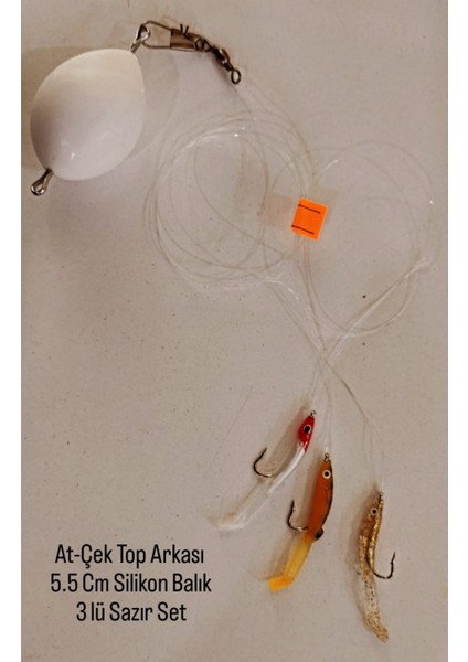 At - Çek Top Arkası 5,5 cm Silikon Balık 3 Lü Hazır Set