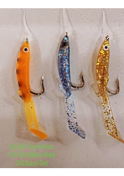 At - Çek Top Arkası 5,5 cm Silikon Balık 3 Lü Hazır Set fiyatları