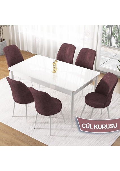 Pir Serisi, 80X130 Sabit Beyaz Mutfak Masası Takımı ve 6 Sandalye fiyatları