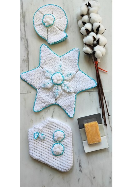 MadeByMayHand Bebek Mavi Yıldız Desen El Örmesi 3'lü Banyo Lifi Çeyizlik Lifi