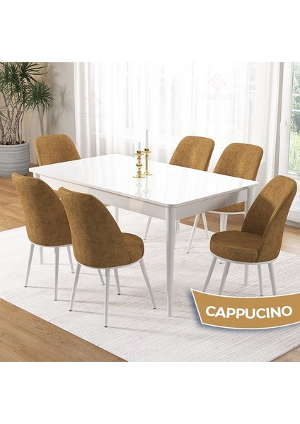Pir Serisi, 80X130 Sabit Beyaz Mutfak Masası Takımı ve 6 Sandalye
