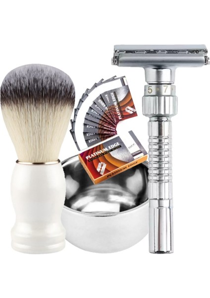 Shave Q8 Full Metal Manuel Tıraş Makinesi + F8 Fırça + Kase + 10 Adet Platinum Yaprak Jilet
