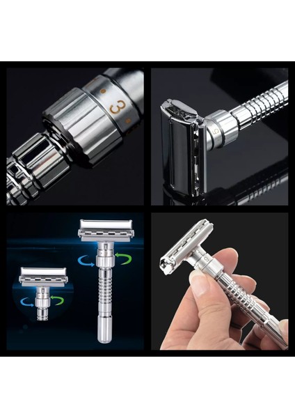 Shave Q8 Full Metal Manuel Tıraş Makinesi + F8 Fırça + Kase + 10 Adet Platinum Yaprak Jilet