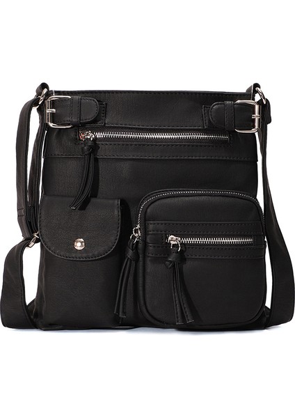 Kadınlar Için Çok Cepli Su Geçirmez Crossbody Çanta Yumuşak Pu Deri Omuz Çantası (Yurt Dışından)