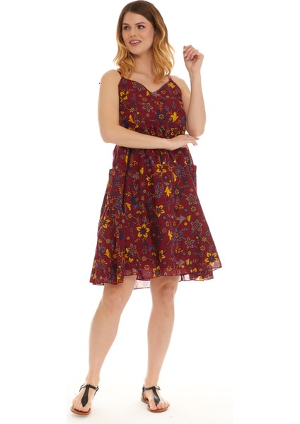 Askılı Vual Bordo Kısa Elbise fiyatları