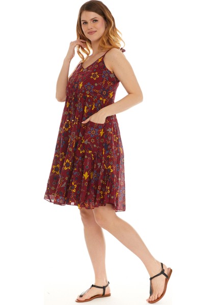 Askılı Vual Bordo Kısa Elbise fırsatları