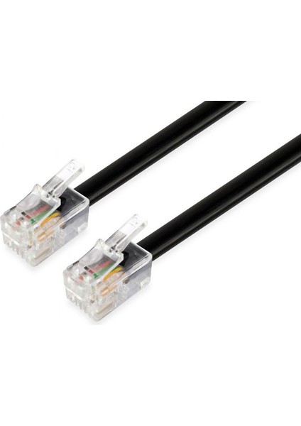 Yassı Telefon Kablosu - RJ11 - 2 Pin - 5 Metre - Siyah
