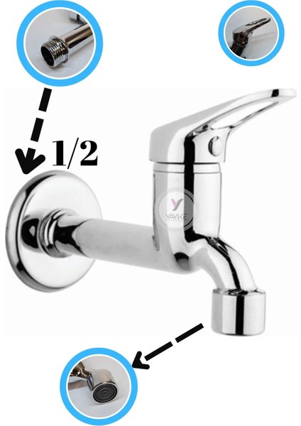 Aç Kapa Perletörlü Uzun Musluk Tuvalet Bahçe Çeşme Balkon Lavabo Wc Musluğu Pirinç